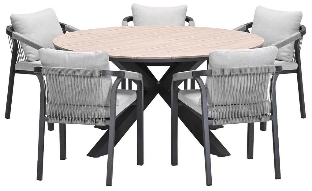 Garden Impressions Tarera tuinset 6-delig taupe - Tulli tuintafel Ø148x75 cm - light teak vironwood