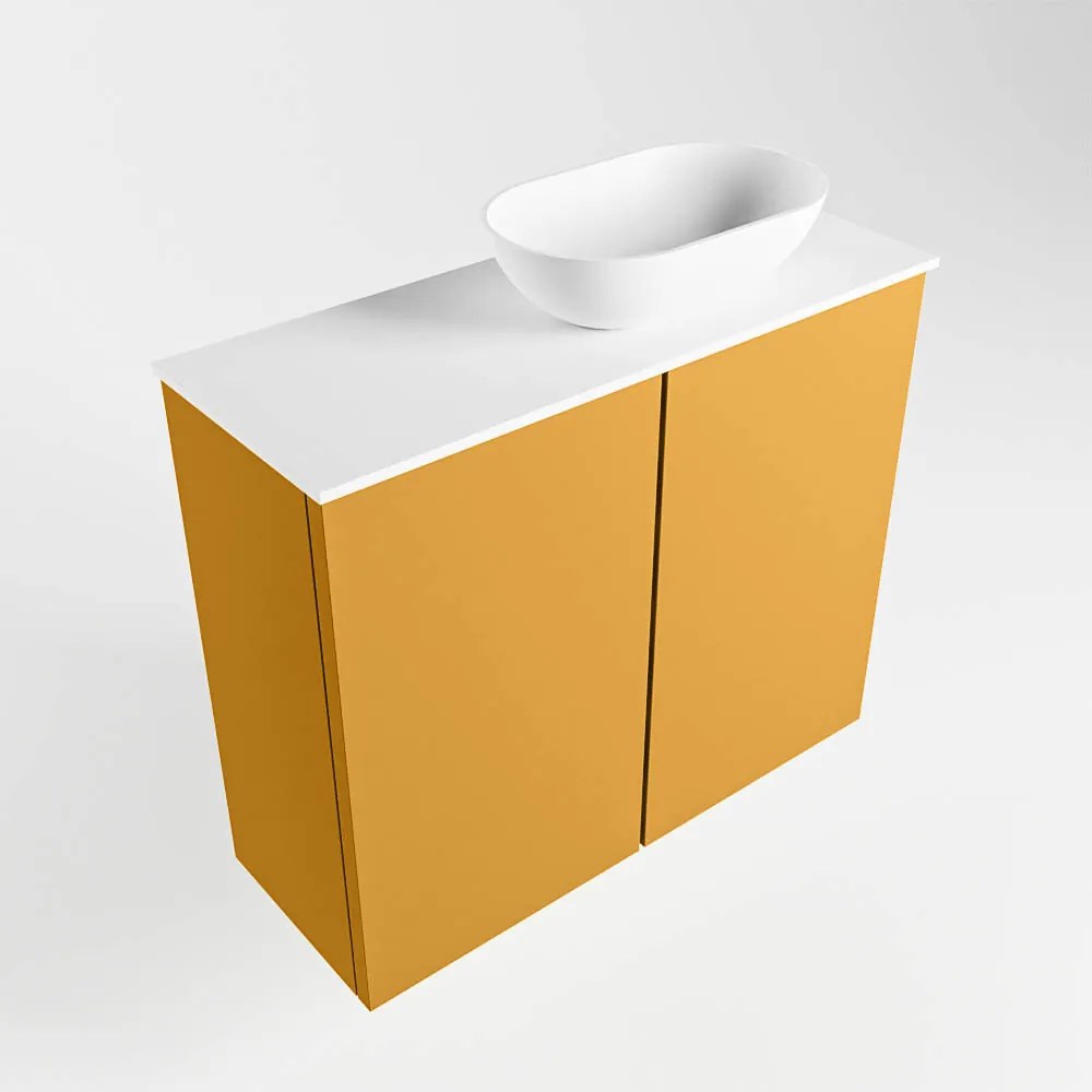 Mondiaz Fowy toiletmeubel 60cm ocher met witte waskom rechts en kraangat