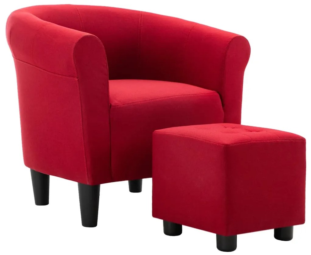 vidaXL 2-delige Fauteuilset met hocker stof wijnrood