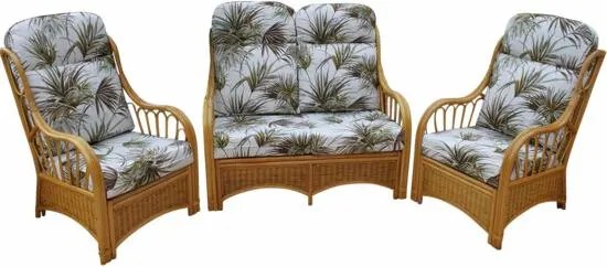 Sorrento Rieten serre meubels - set van 2 stoelen en een bank - Grijs - Palmmotief