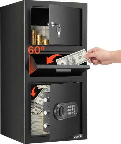 VEVOR Drop Safe 3,6 kubieke voet drop safe met grote gleuf in het midden, drop cabinet safe met toetsenbord &amp; 3 niveaus &amp; reservesleutels voor contant geld bankontvangstdocument