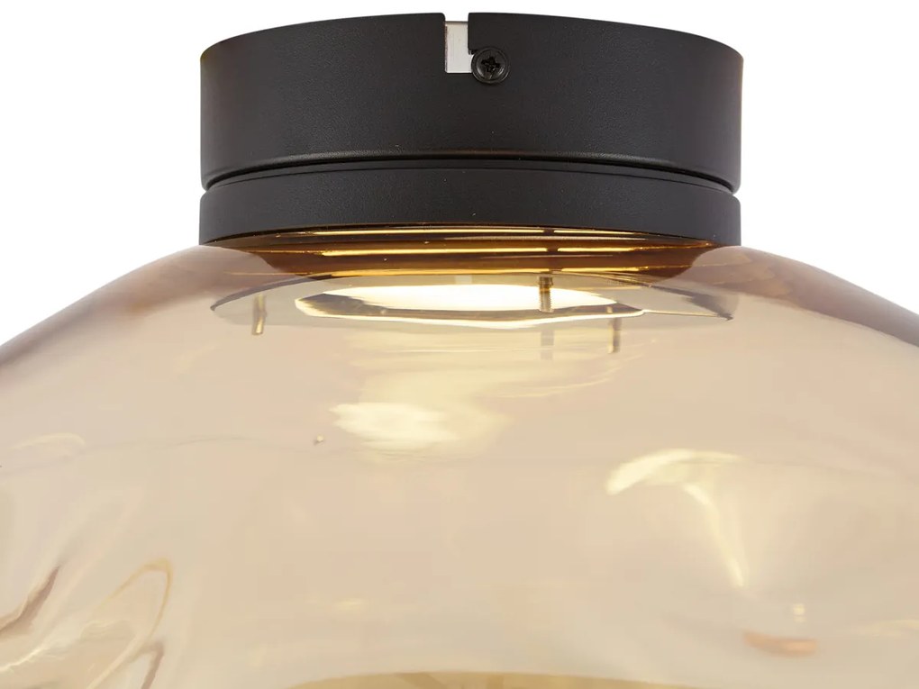 Design plafondlamp zwart met amber glas - Gemma