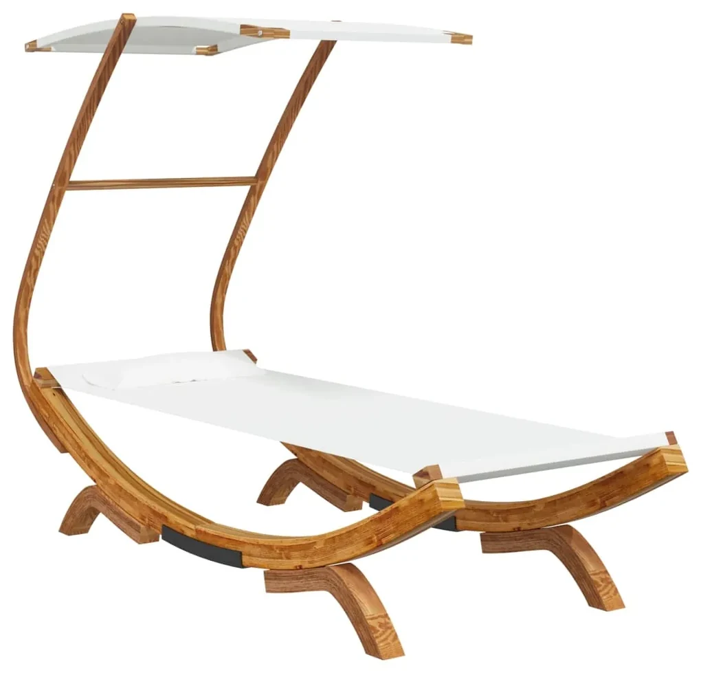 vidaXL Loungebed met luifel 100x190x134 cm massief gebogen hout crème