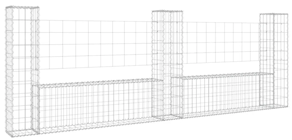 vidaXL Schanskorf U-vormig met 3 palen 260x20x100 cm ijzer