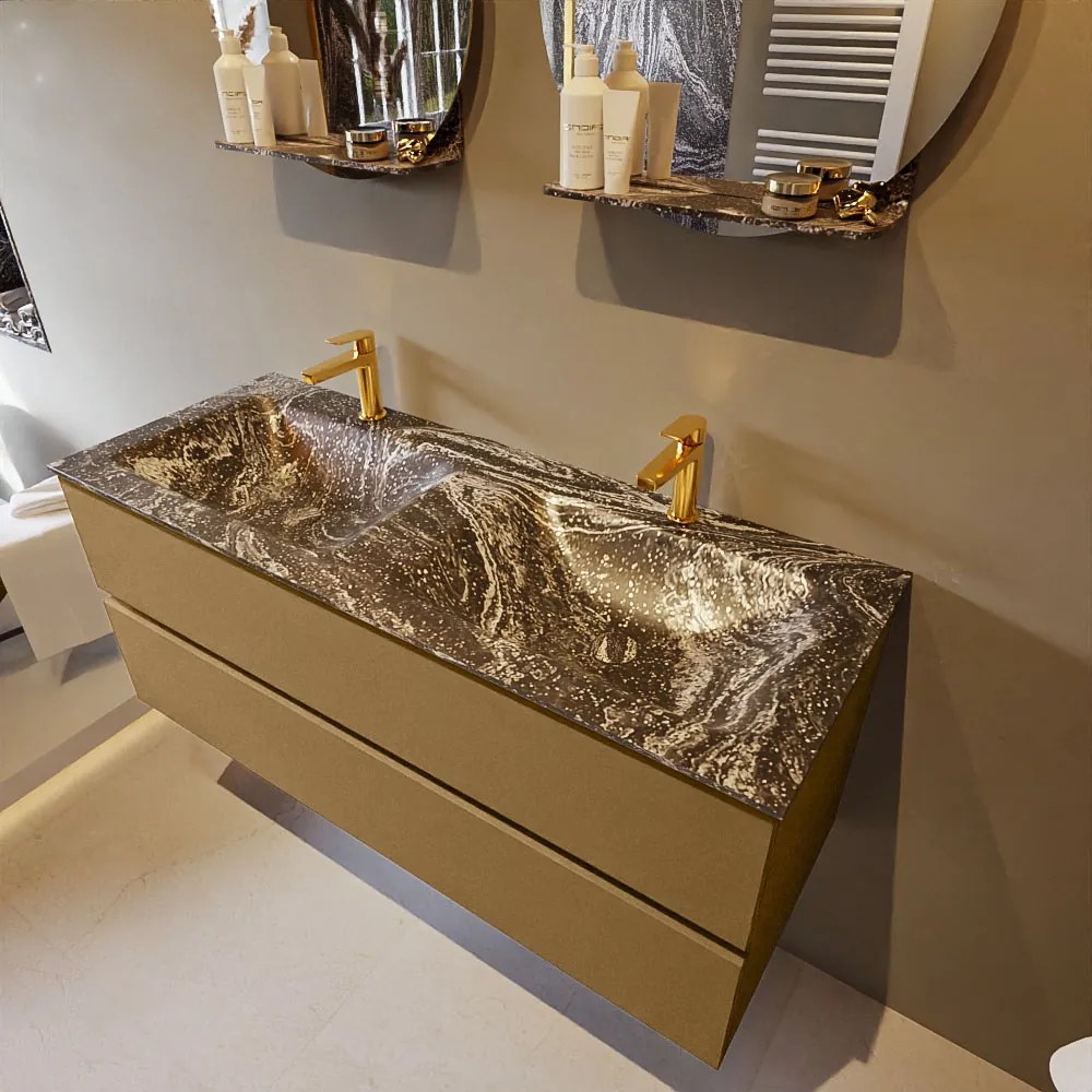 Mondiaz Vica DLux badmeubel 120cm oro 2 lades met wastafel lava dubbel 2 kraangaten