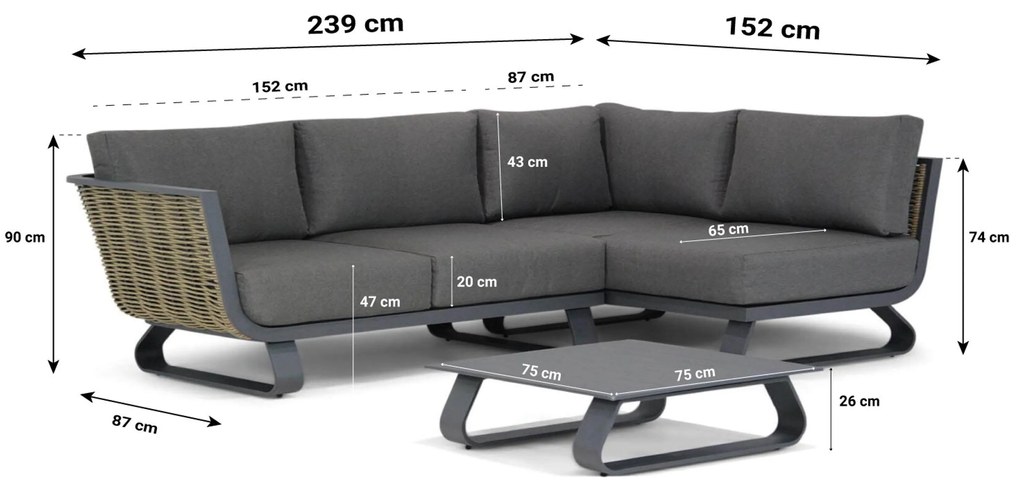 Chaise Loungeset 3 personen Aluminium/wicker Grijs Santika Furniture Santika Tika