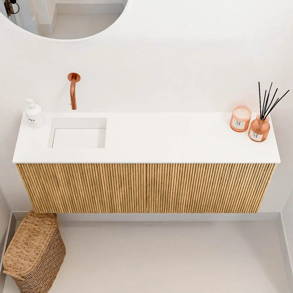 Mondiaz Joya 100cm toiletmeubel oak met wastafel faye links zonder kraangat talc