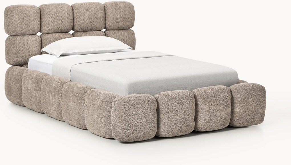 Gestoffeerd eenpersoonsbed Tayla van teddy-bouclé met opbergruimte