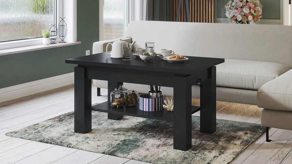 ASTORIA zwart mat, opklapbare salontafel