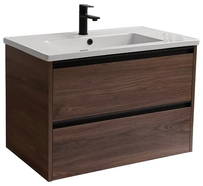 Sanicare Arda badkamermeubel 80cm nera oak met keramische wastafel wit