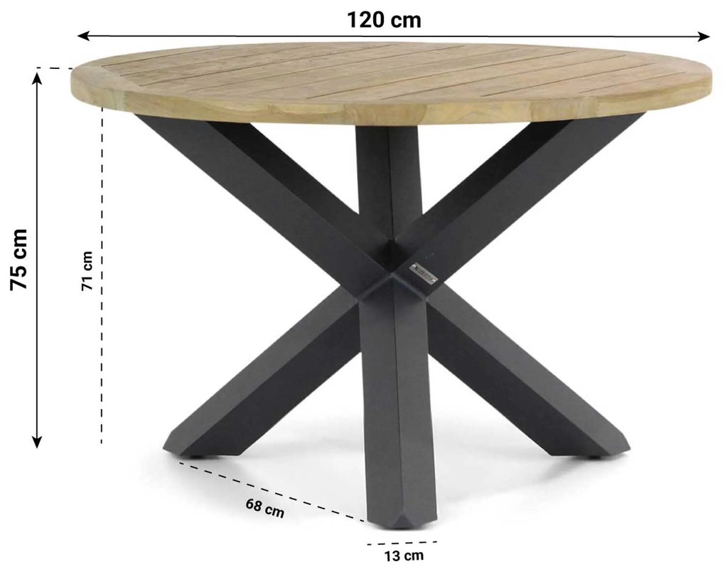 Dining Tuintafel rond 120 cm Teak Old teak greywash Rockville