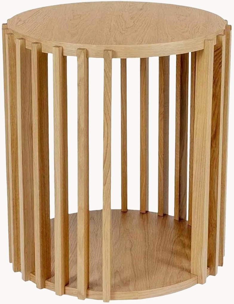 Ronde bijzettafel Drum van eikenhout met opbergruimte
