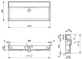 Plieger Kansas wastafel zonder kraangaten met overloop 100x46.6cm mat zwart