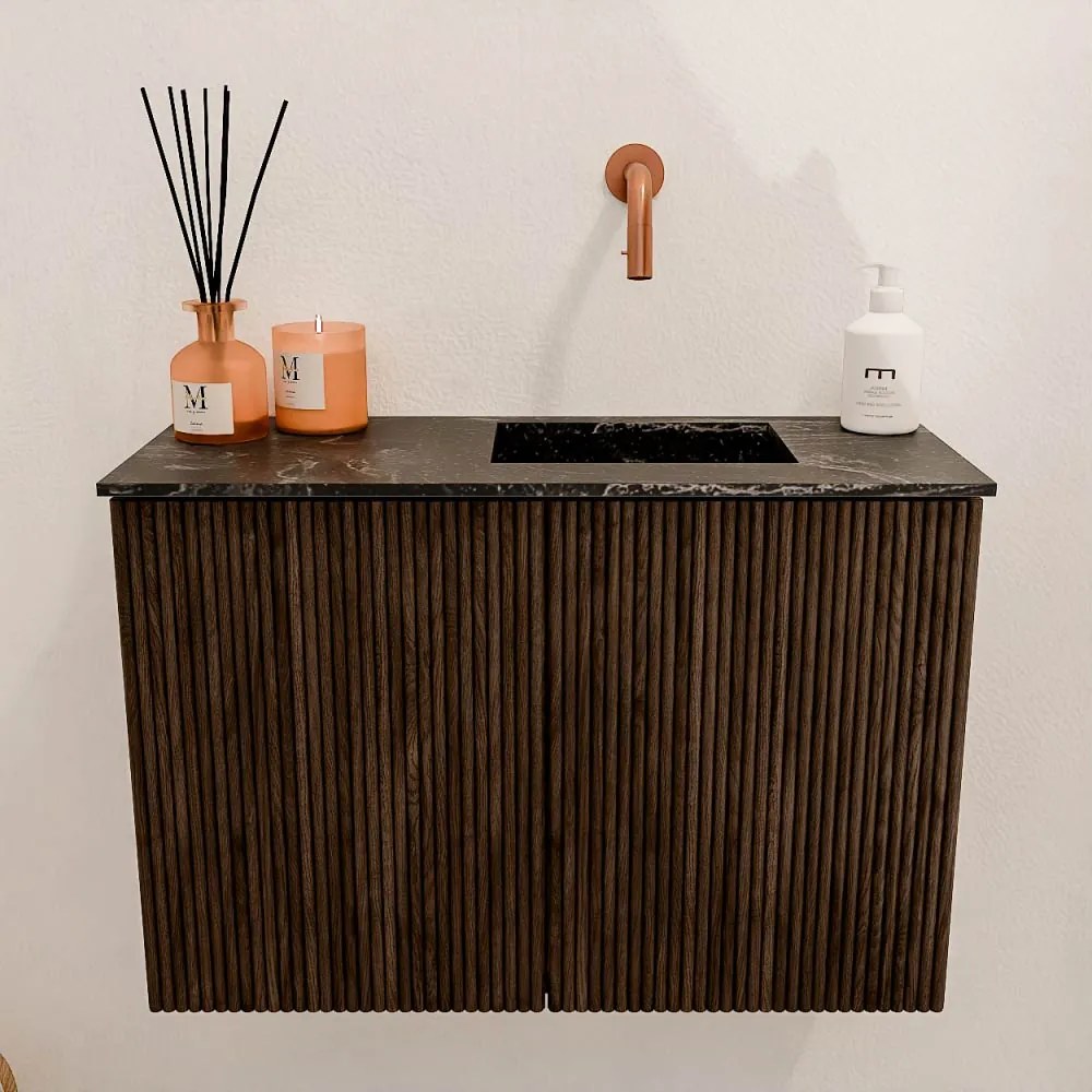 Mondiaz Joya DLux 60cm toiletmeubel walnut met wastafel faye rechts zonder kraangat lava