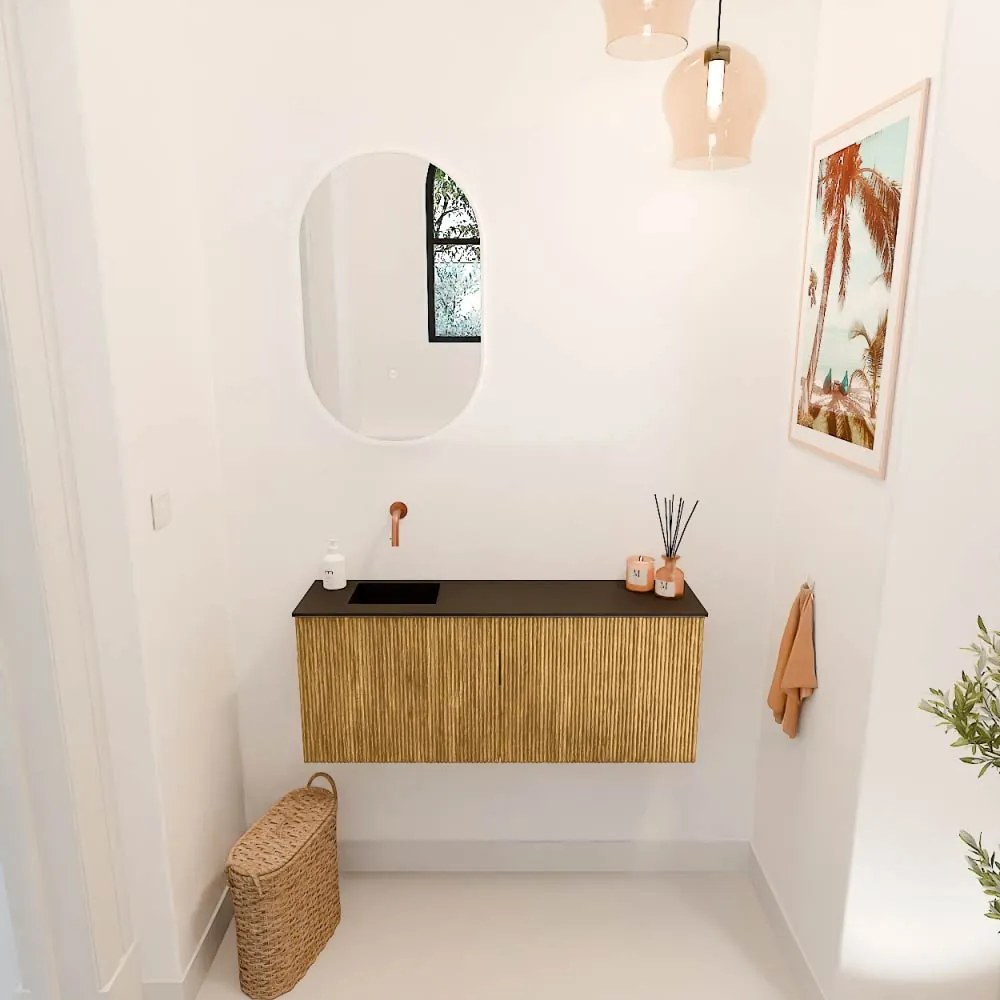 Mondiaz Joya 100cm toiletmeubel oak met wastafel faye links zonder kraangat urban