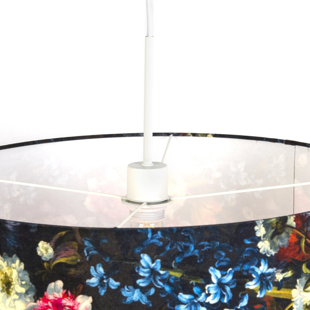 Stoffen Eettafel / Eetkamer Romantische hanglamp wit met bloemen kap 50 cm - Combi 1 Art Deco E27 rond Binnenverlichting Lamp