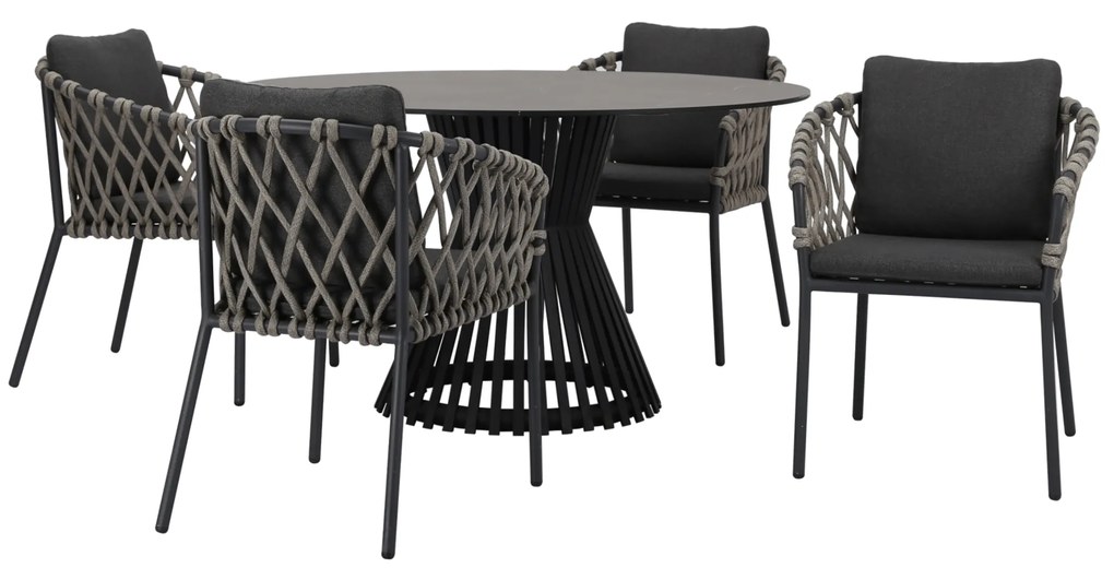 Amalfi Pasadena dining tuinset 140 cm rond 5 delig antraciet keramiek