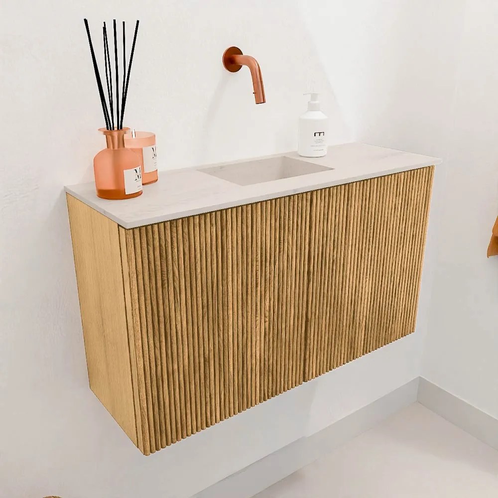 Mondiaz Joya DLux 70cm toiletmeubel oak met wastafel faye midden zonder kraangat meli