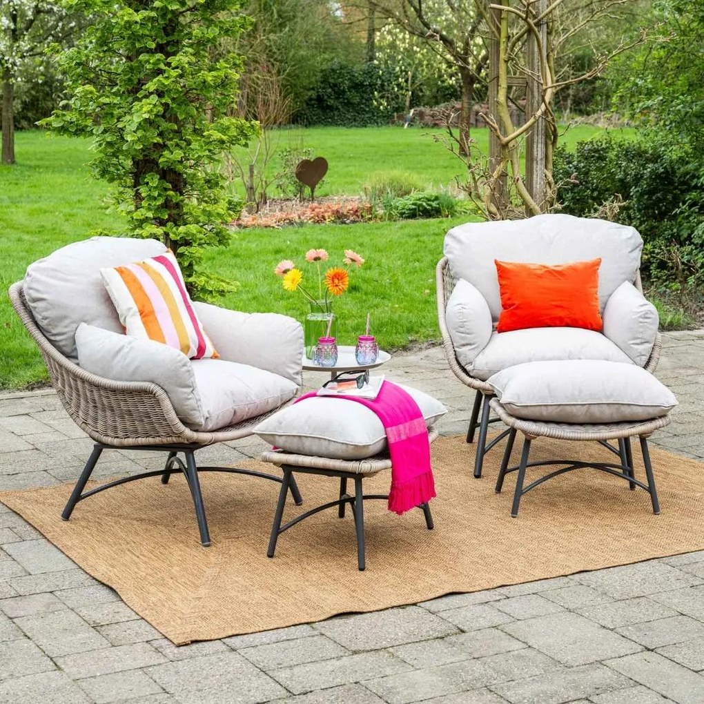 Garden Impressions Selene loungestoelen vintage willow - Tepa bijzettafel Ø50x48 cm