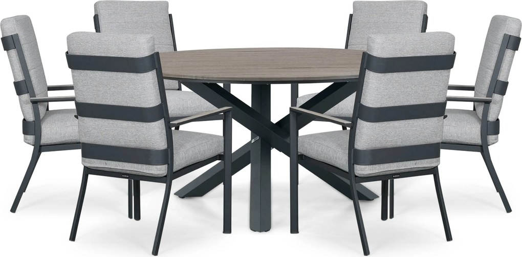 Tuinset Ronde Tuintafel 6 personen 150 cm Aluminium Grijs  Lifestyle Garden Furniture Lecce/Ancona