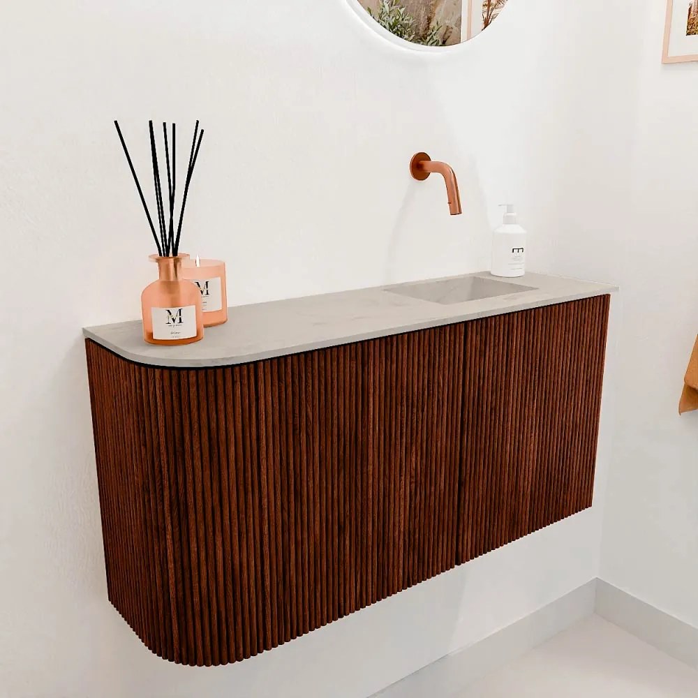 Mondiaz Joya DLux 80cm toiletmeubel ronding links ruby met wastafel faye rechts zonder kraangat opalo