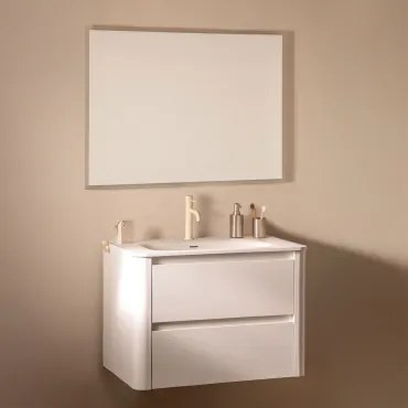 Egerton Houten Badkamermeubelset Met Geïntegreerde Wastafel Wit & Rechthoekige Led En Anticondens 100x70 Cm Tamsin & Tapioca Beige - Sklum