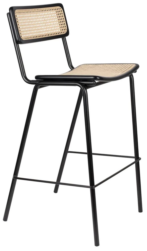 Zuiver Jort Hoge Retro Barkruk Met Rotan Zwart