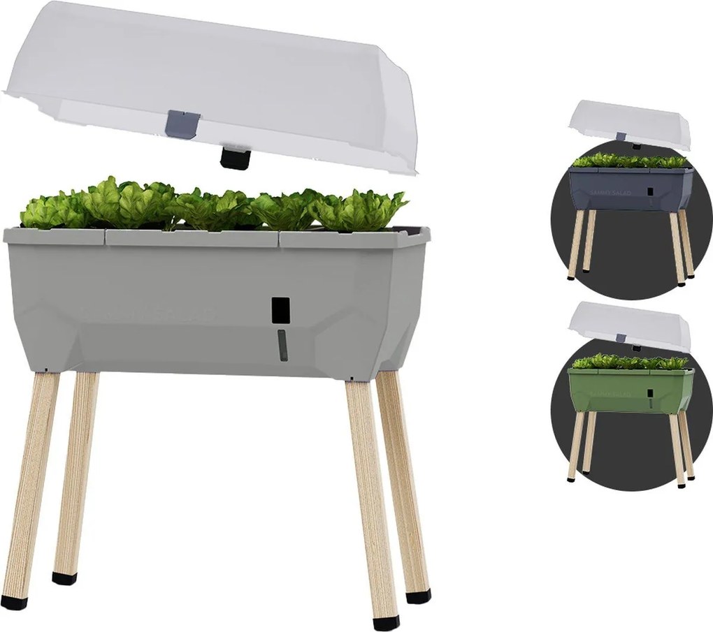 Gusta Garden SAMMY SALAD - saladekweekbak met watertank &amp; deksel - lichtgrijs