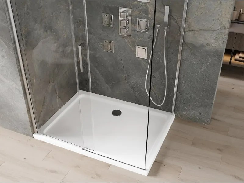 Mexen Omega schuifbare douchecabine 120 x 70 cm, transparant, chroom + Flat douchebak - 825-120-070-01-00-4010