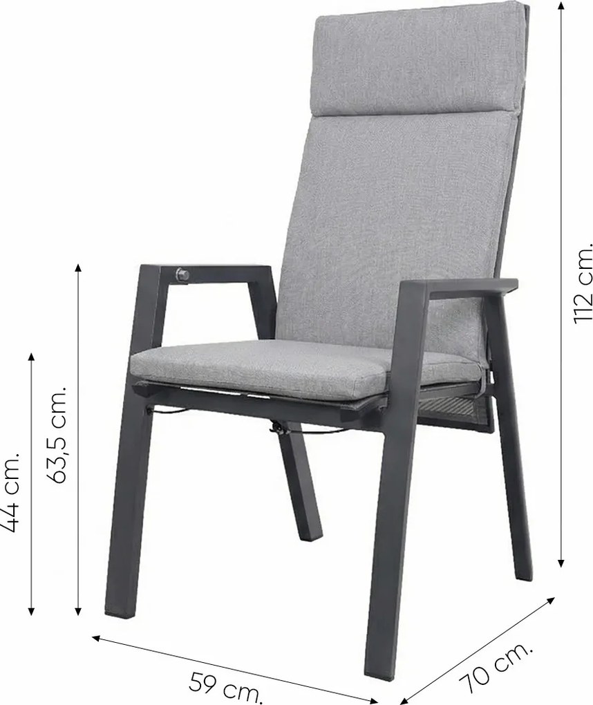 Azoren dining tuinstoel verstelbaar (incl. kussen) - Antraciet