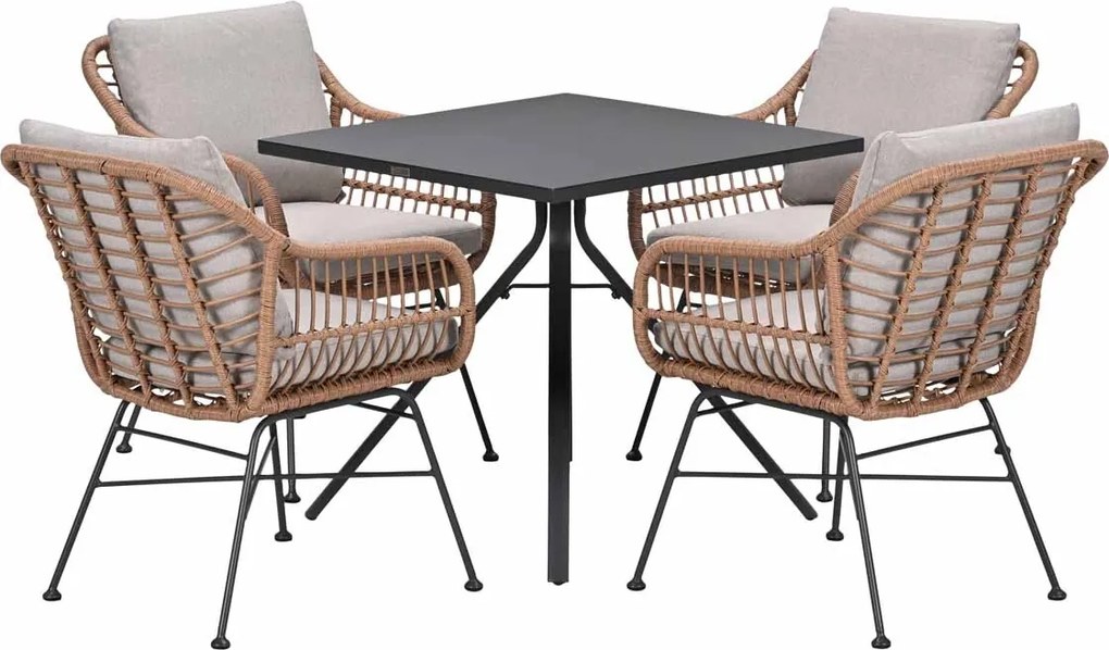 Garden Impressions Lucas tuinset bruin 5-delig - Rimini tuintafel 80x80 cm