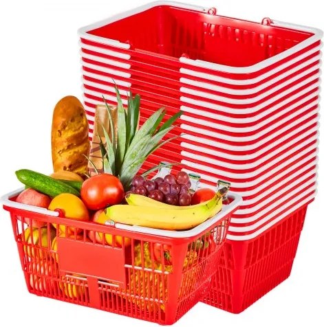 VEVOR Winkelmand, Verpakking van 20 stuks, Stapelbare Draagmand van 21 liter, Mand van PE-kunststof met Handvatten, Verkoopmand met een draagvermogen van 9,07 kg, voor Kruidenierswinkels, Detailhandel, Supermarkten