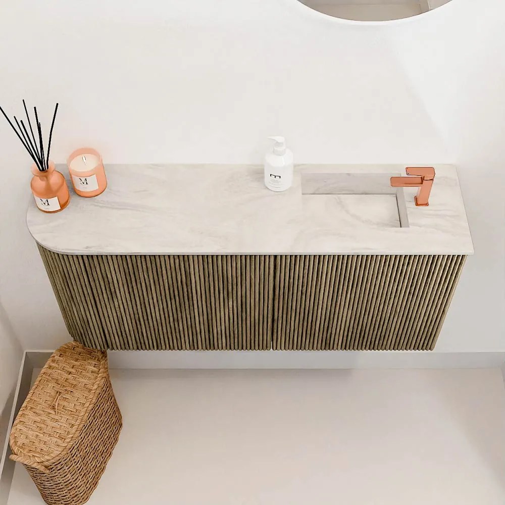 Mondiaz Joya DLux 90cm toiletmeubel ronding links dusk met wastafel faye rechts 1 kraangat ostra