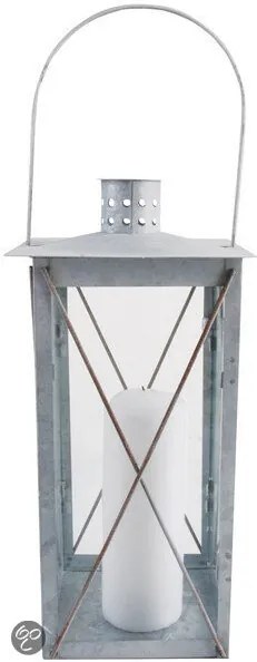 Klassieke rechthoekige lantaarn oud zink 35cm