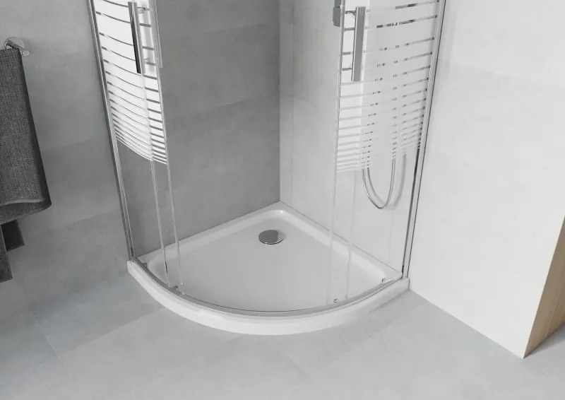 Mexen Rio halve ronde douchecabine 90 x 90 cm, witte strepen, chroom + Flat douchebak, wit - 863-090-090-01-20-4110