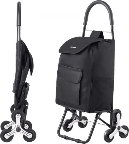 VEVOR Opvouwbare boodschappenwagen, 450x350x965mm, traploopwagen met 6 wielen, opbergtas van Oxford-stof, voor boodschappen, kantoor, verhuizingen, transport, buiten, wasserij, zwart