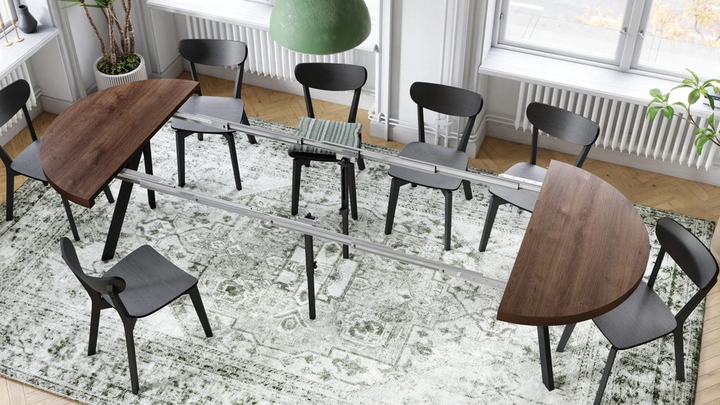 EXPANSO Bruine eik/zwarte poten - GROTE RONDE TAFEL Ø110 UITBREIDBAAR TOT 310 cm met Y-POTEN LOFT/INDUSTRIAL