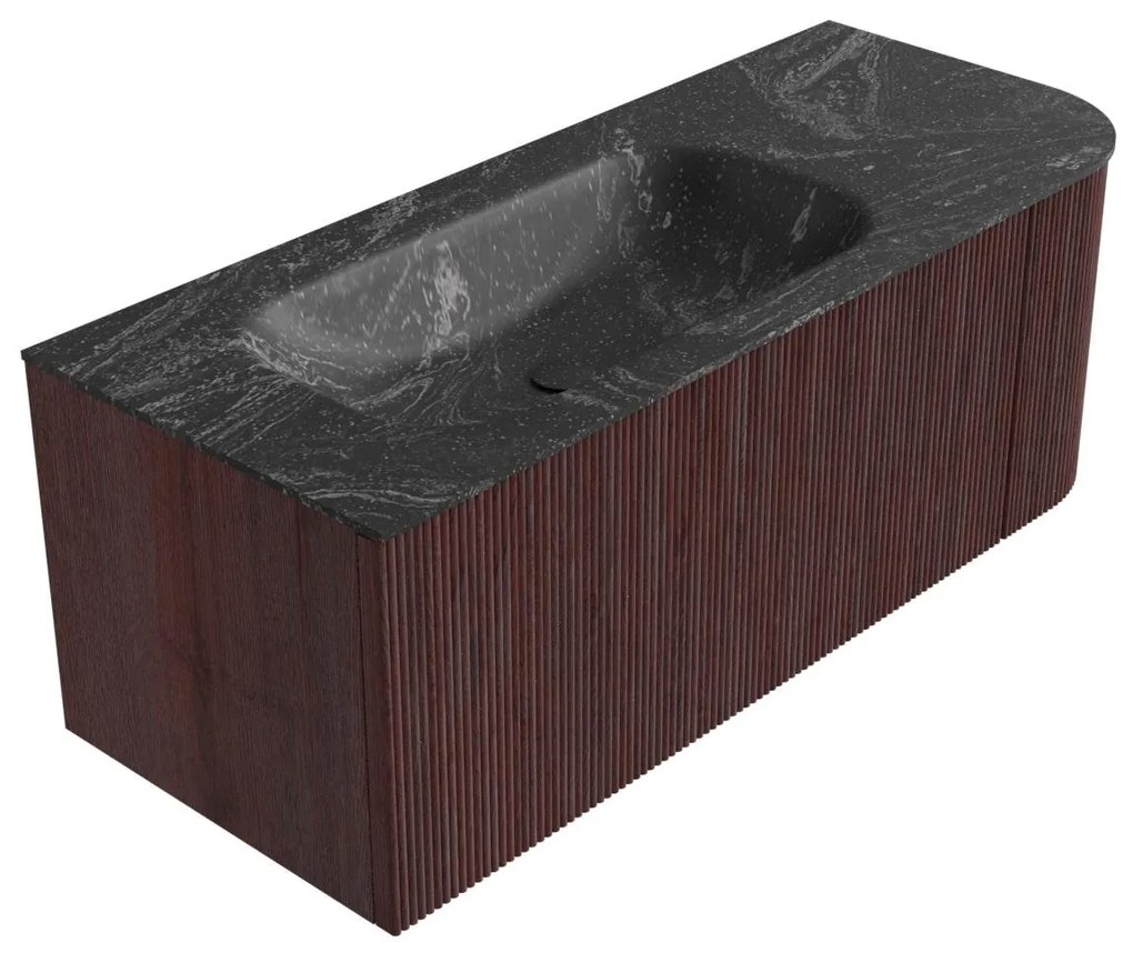 Mondiaz Kurve-dlux 115cm badmeubel ronding rechts ruby met 1 lade en deur en wastafel big small links zonder kraangat lava