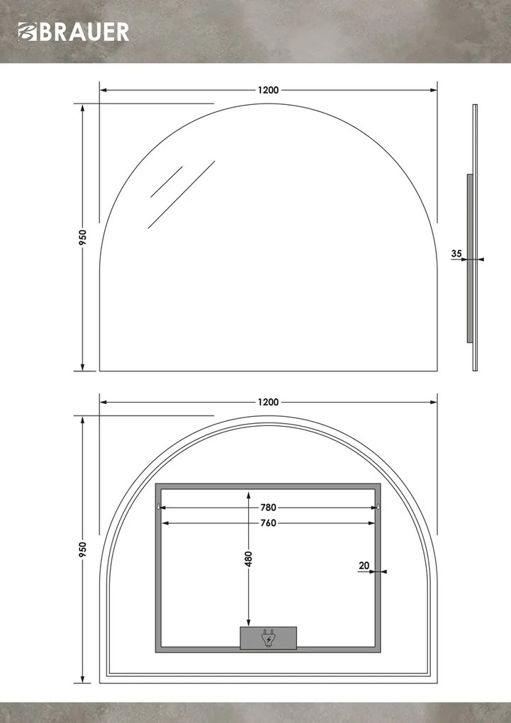 Brauer Ruby Deluxe boogspiegel met verlichting 120x95cm