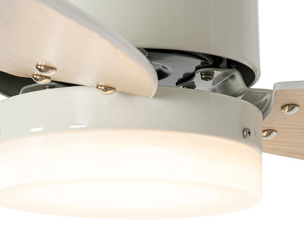 Plafondventilator met lamp voor buiten wit met hout print 91.3cm incl. LED dimbaar met afstandsbediening IP44 - Toledo Modern IP44 Buitenverlichting rond