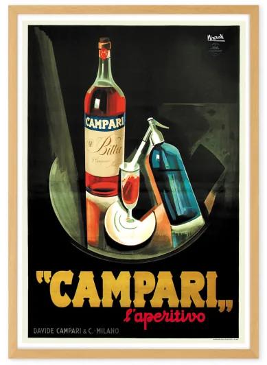 Campari Vintage Drinks Framed A1 Wall Art Print, meerkleurig