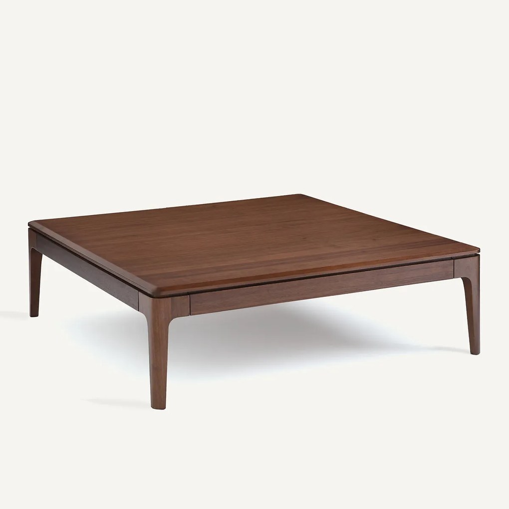 Vierkante salontafel, massief notenhout en fineer, 2 lades, SANARA