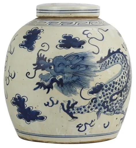 Fine Asianliving Chinese Gemberpot Blauw Draak Handgeschilderd B29xH29cm