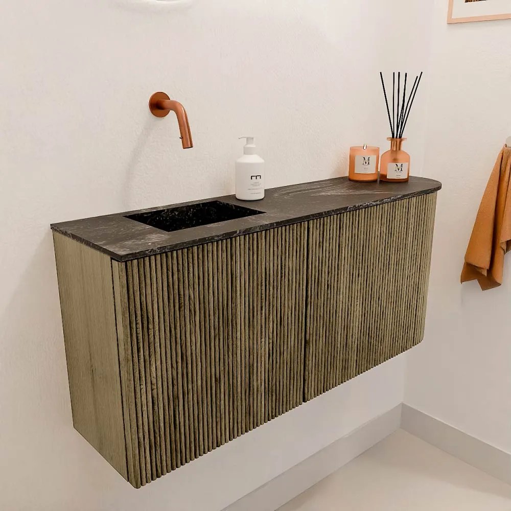 Mondiaz Joya DLux 90cm toiletmeubel ronding rechts dusk met wastafel faye links zonder kraangat lava