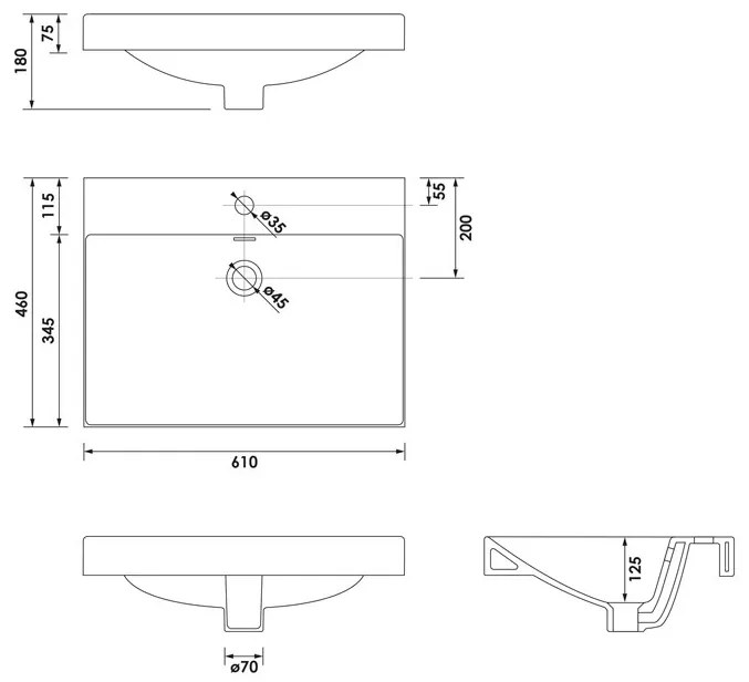 Brauer Aurora wastafel keramiek 60cm met kraangat wit glans