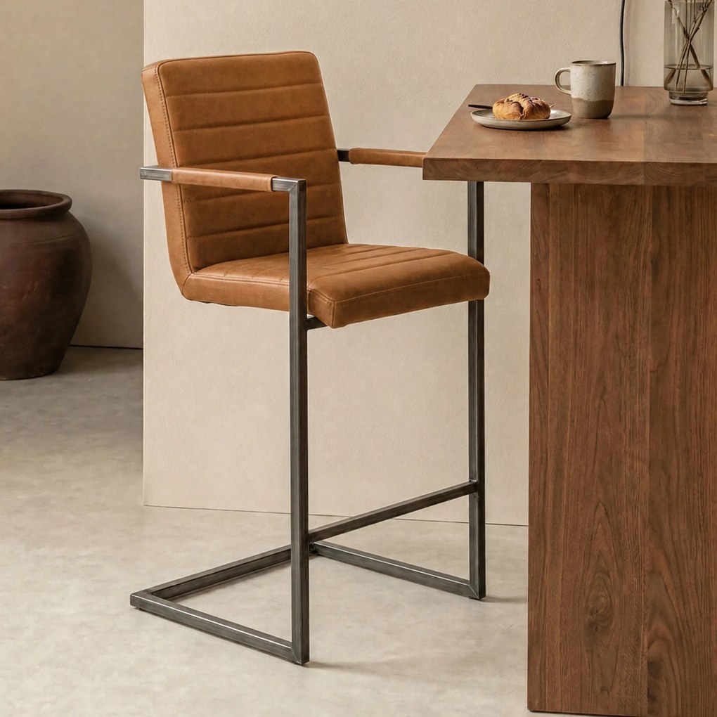 Tower Living Stoere Barstoel Industrieel Bull Cognac Rocca