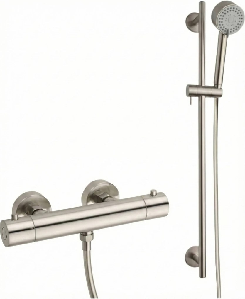 Saqu Essential thermostatische doucheset 12cm met 3 straalsoorten geborsteld staal