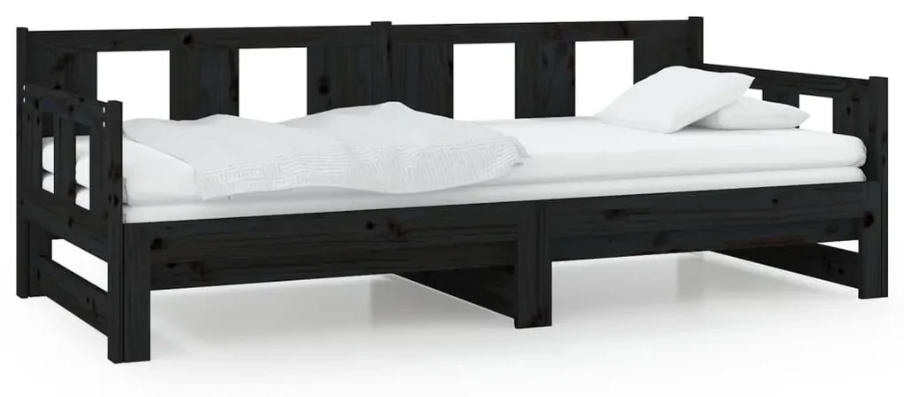 vidaXL Slaapbank uitschuifbaar massief grenenhout zwart 2x(90x200) cm