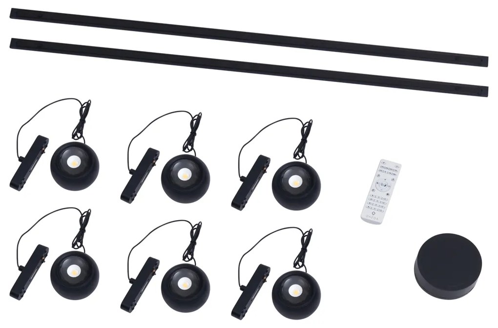 Modern railsysteem met 6 hanglampen zwart 1-fase - Magnetic Lance