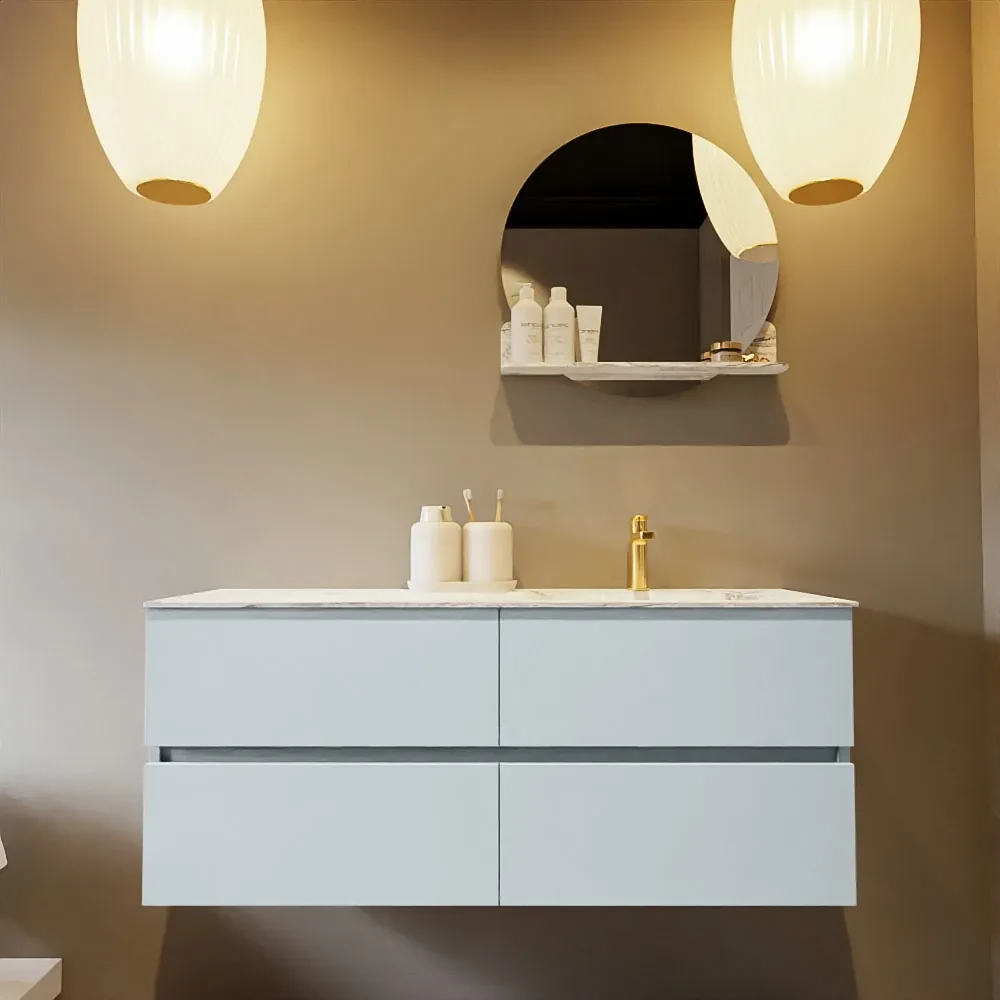 Mondiaz Vica DLux badmeubel 120cm clay 4 lades met wastafel glace rechts 1 kraangat